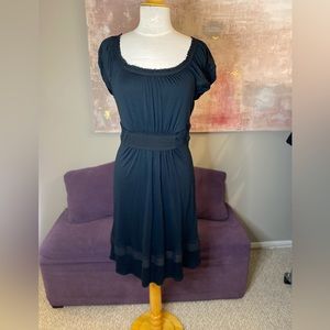 BCBG Classic Y2K Dress Black with‎ gathered waist detail shirt sleeve size M